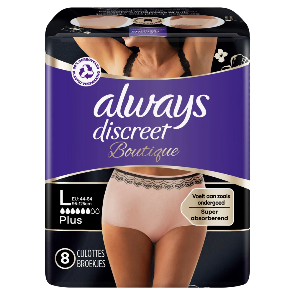 Always® Always Discreet Broekjes Voor Urineverlies Boutique Beige Plus Maat L 4 Always® Always Discreet Broekjes Voor Urineverlies Boutique Beige Plus Maat L - Afbeelding 2