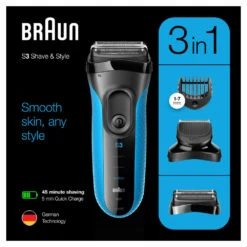 Braun Elektrisch Scheerapparaat Series 3 3010BT Zwart / Blauw