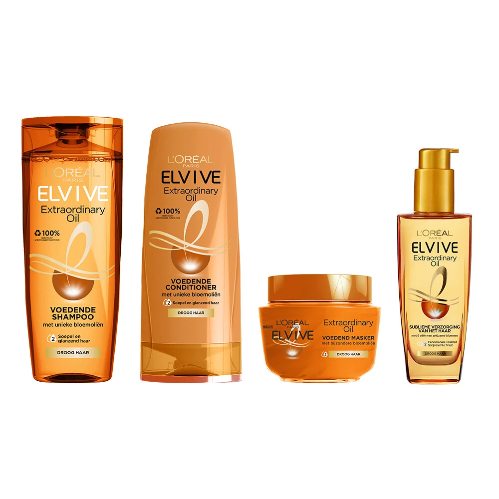 L'Oreal Lu0027Oréal Elvive Extraordinary Oil Shampoo, Conditioner, Haarmasker & Oil Pakket 3 L'Oreal Lu0027Oréal Elvive Extraordinary Oil Shampoo, Conditioner, Haarmasker & Oil Pakket
