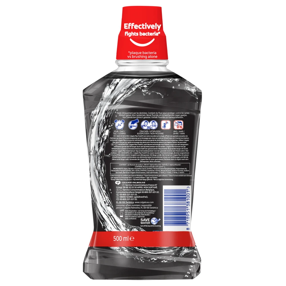 Colgate® 6x Colgate Mondwater Plax White + Charcoal 4 Colgate® 6x Colgate Mondwater Plax White + Charcoal - Afbeelding 2