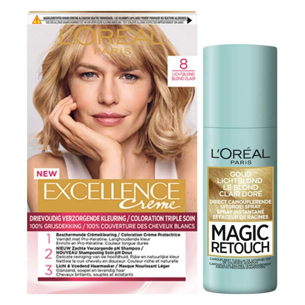 L'Oreal Lu0027Oréal Excellence Haarverf Lichtblond + Uitgroeispray Pakket 3 L'Oreal Lu0027Oréal Excellence Haarverf Lichtblond + Uitgroeispray Pakket